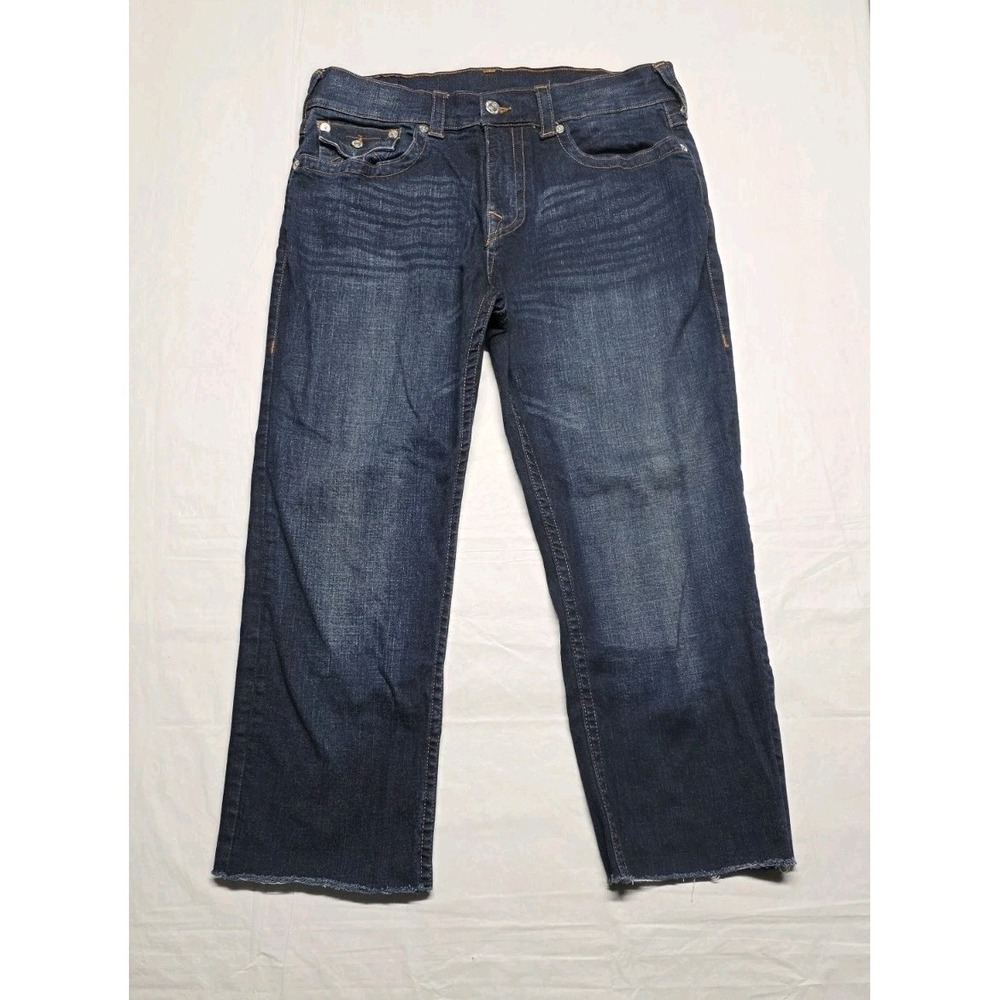 True Religion Relaxed Straight Dark Wash Cotton Jeans Mid Rise Flap Pocket 34x27